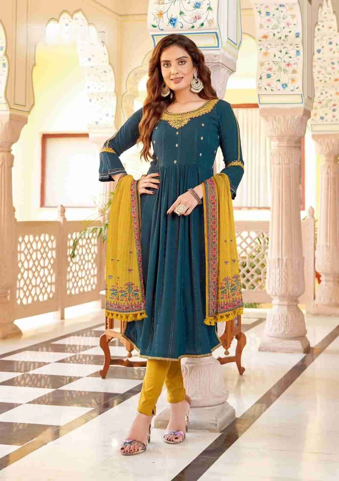 stylish-wrinkle-rayon-kurti-set-with-handwork-and-embroidery-cotton-slub-lycra-bottom-and-georgette-digital-dupatta-2024-08-16_12_56_23 Stylish Rayon Kurti - Image 1